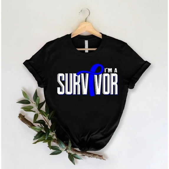 I'M A Survivor Colon Cancer T-Shirt, Colon Cancer Awareness Ribbon Design, Cancer Support, Cancer Fighter T-Shirt, Cancer Survivor Shirt, Full Size S-5XL