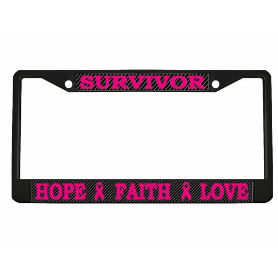 Survivor Hope Faith Love Breast Cancer Awareness (Carbon) Design Heavy Duty Metal Car License Plate Frame Auto Tag Holder