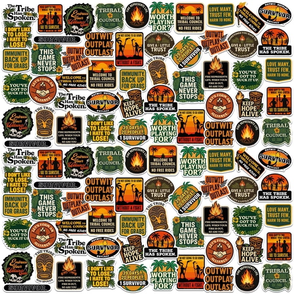 Survivor Iconic Quotes 150ct Die Cut Vinyl Stickers Variety Pack  Outwit Outplay Outlast Quote Decals for Laptop, Water Bottle, Scrapbooking, Tablet, Indoor & Outdoor Use