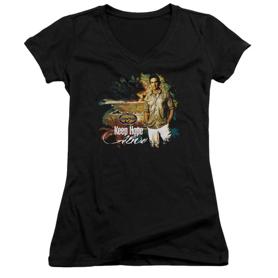 Survivor Keep Hope Alive Junior Women's V-Neck T-Shirt Black