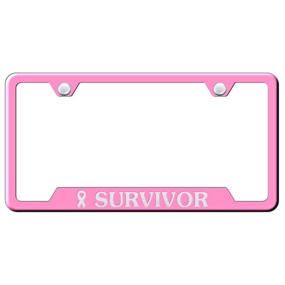 Survivor Laser Etched Logo Cut-Out License Plate Frame (Pink)