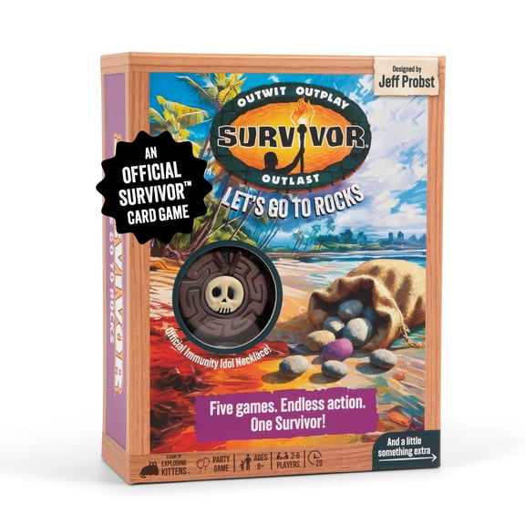 Survivor: Lets Go to Rocks Game for Ages 8+, 2 to 6 Players, Strategy and Challenge Party Game with Rocks, Cards, and Immunity Necklace.