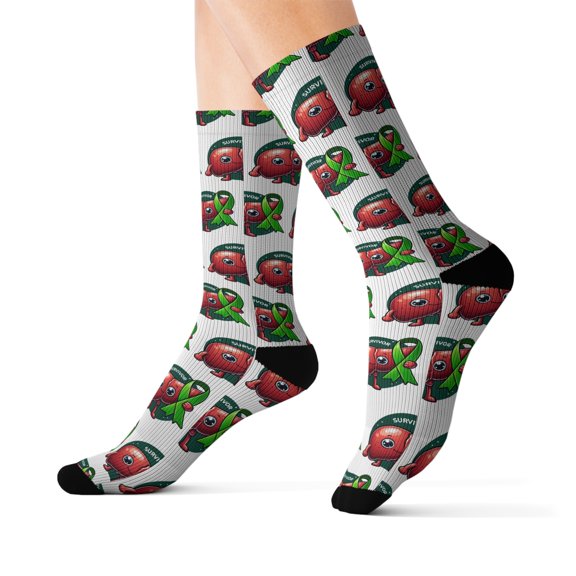 Survivor Liver Awareness, Liver Transplant Sublimation Socks, Green Ribbon