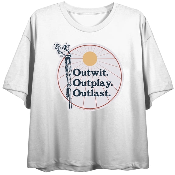 Survivor Outwit. Outplay. Outlast. Women's White Cropped Tee-XXL