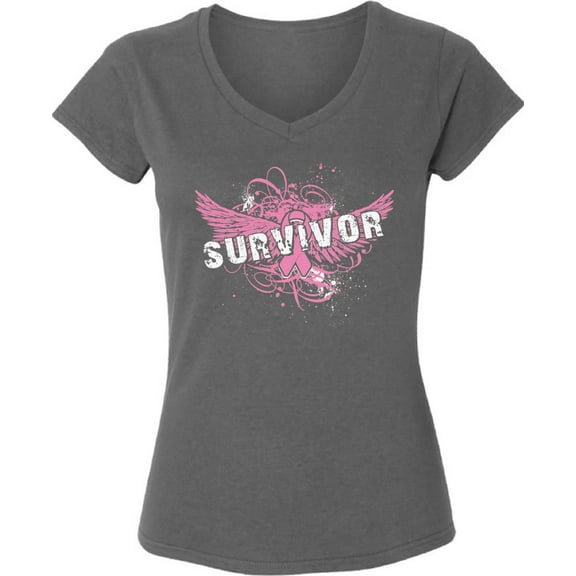 Survivor Pink Ribbon TShirt for Women Awareness Ladies V-Neck T-Shirt - S M L XL 2XL Graphic Tee - Breast Cancer Awareness Women Gift Shirt