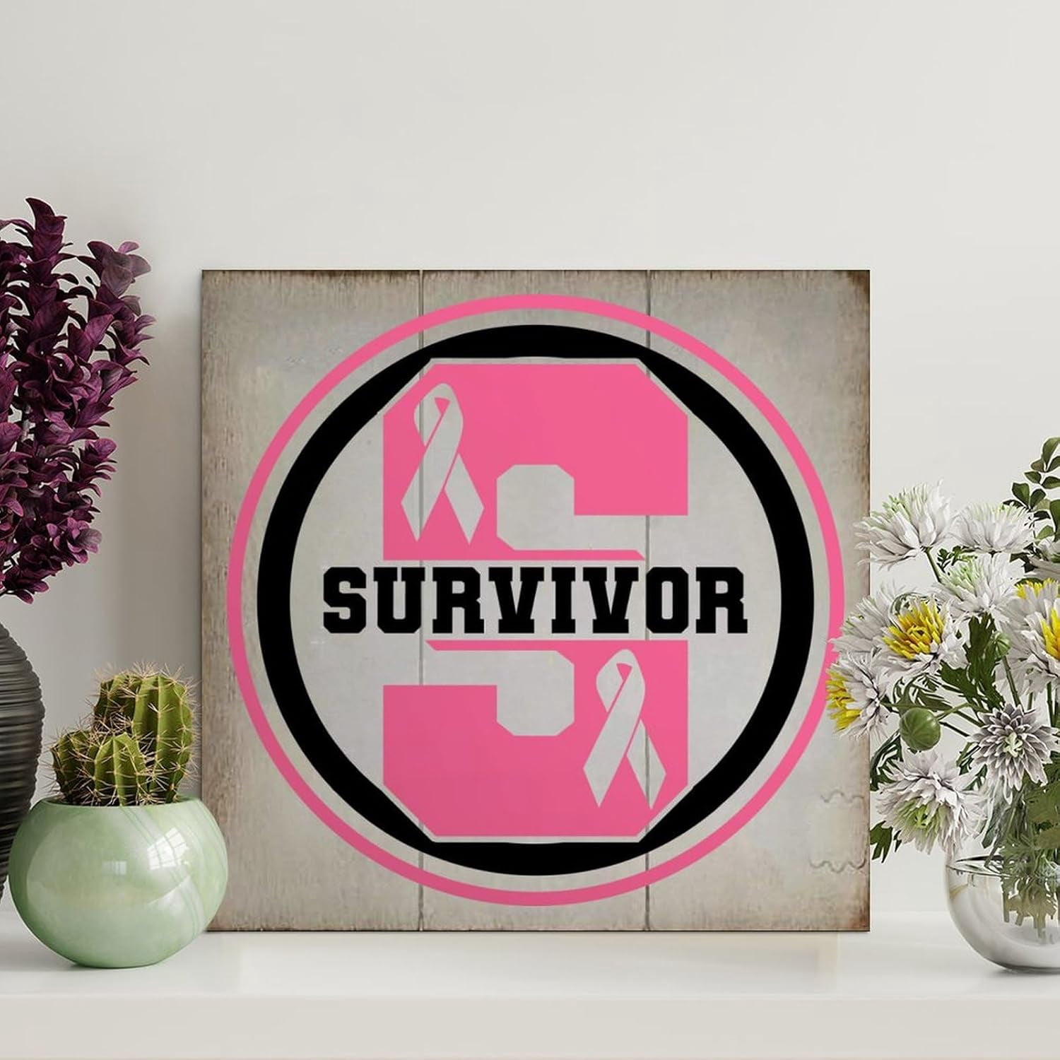 Rustic Cancer Ribbon Images Survivor Pink Ribbon Wood Signs Pink Cancer Ribbon Modern Rustic Wooden ...