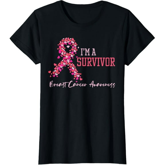 Survivor Pink Ribbons Hearts Breast Cancer Awareness Women T-Shirt