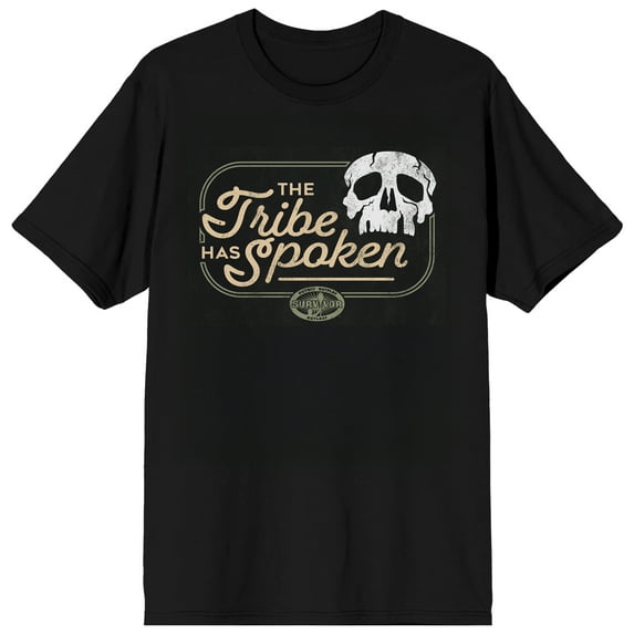 Survivor The Tribe Has Spoken Skull Adult Black Crew Neck Short Sleeve Tee-XL