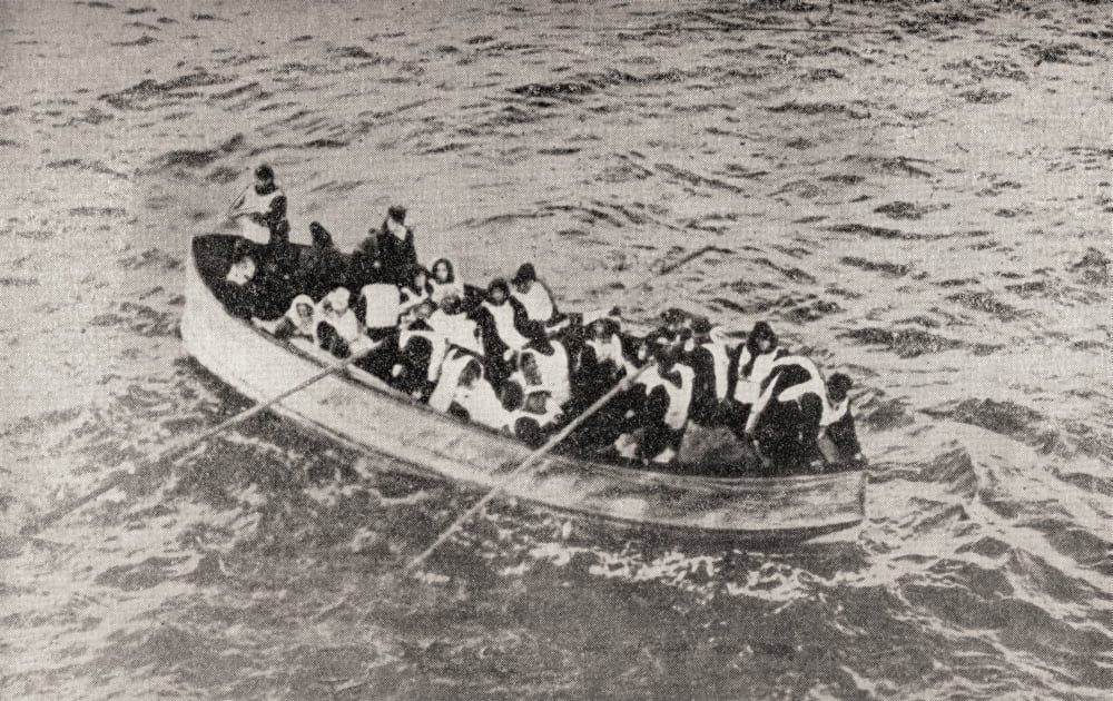 Survivors Of The Rms Titanic In One Of Her Collapsible Lifeboats Just Before Being Picked Up By The Carpathia Woman Are Sharing In The Rowing Canvas Art - Ken Welsh  Design Pics (17 x 11)