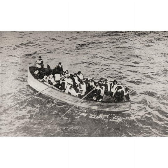 Survivors of The Rms Titanic in One of Her Collapsible Lifeboats Just Before Being Picked Up by The Carpathia Woman Are Sharing in The Rowing Poster Print - 17 x 11