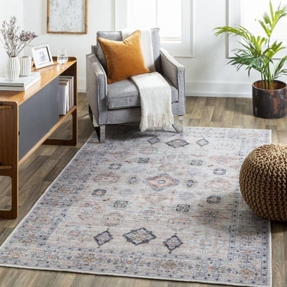 Surya Alanya Traditional Style Low Pile 100% Polyester Area Rug, 7' x 9' Rust, Dark Blue, Denim, Sage, Beige Kid & Pet Friendly, Ind/Out, Machine Woven Stain Resistant, ALY2302-679
