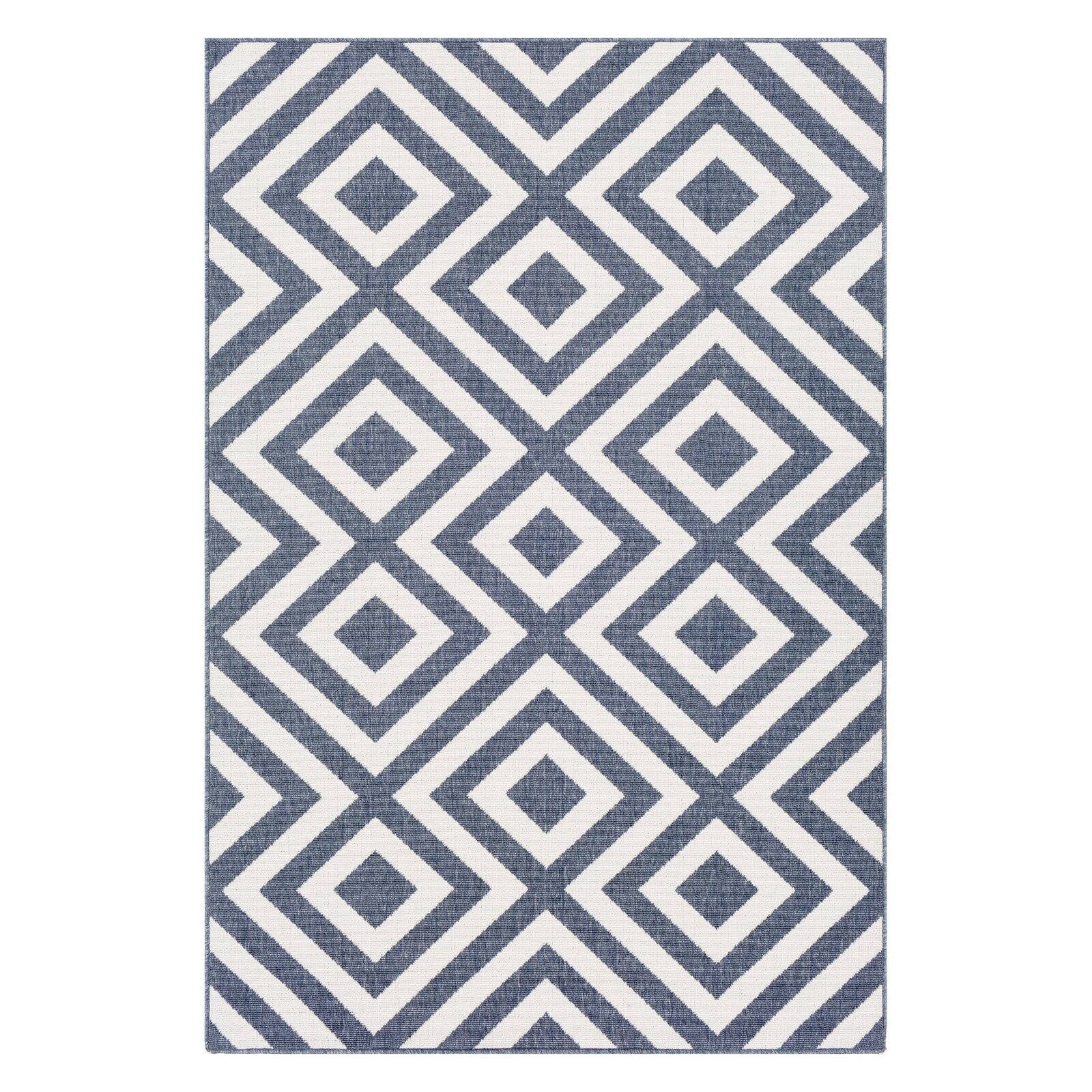 Alfresco Blue 5'3" Round Modern Indoor/Outdoor Round Area Rug