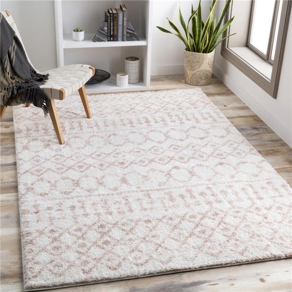Surya Aliyah Shag ALH-2301 94 x 120" Rectangle Fabric Rug in Cream/Blush Pink