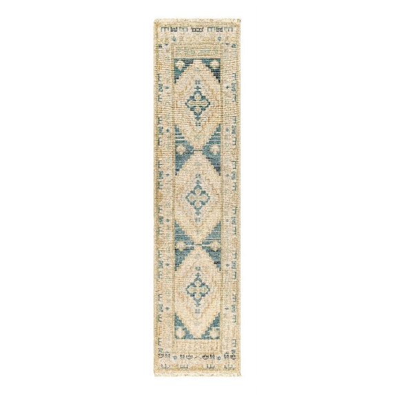 Surya Anadolu 30x120" Runner Wool & Viscose Fabric Rug in Tan/Blue