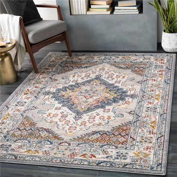 Surya Ankara AKR-2300 62 x 84" Rectangle Fabric Rug in Gray/Blue/Mustard