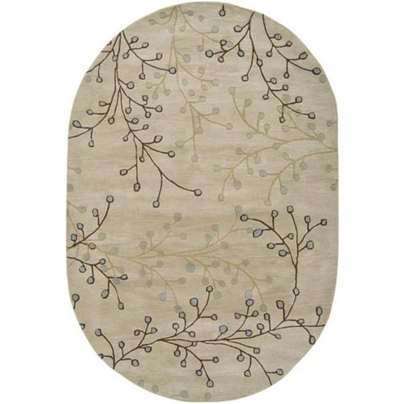 Surya Athena Rug- 100% Wool- Hand Tufted- Ivory/Tan/Chocolate/Pale Blue- 6'X9' OVAL