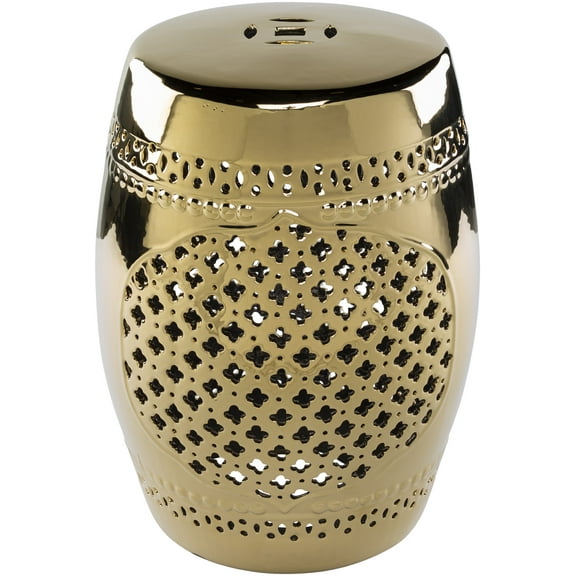 Livabliss Garden Stools - Auburndale Gold Ceramic Decorative Garden Stool - Global Indoor Outdoor Chinoiserie Decor - Patio Garden Room Furniture Piece (18"H x 13"W x 13"D)