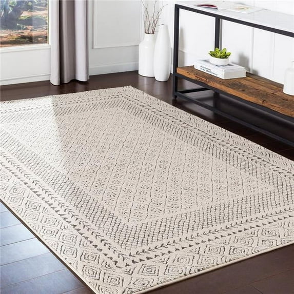 Surya Bahar BHR-2321 63x63" Fabric Global Area Rug in Charcoal/Light Beige