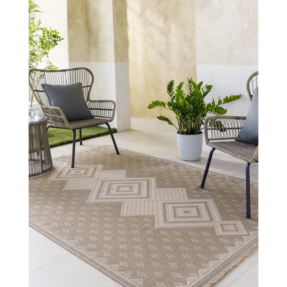Livabliss Washable Rugs for Living Room, 6x9 Mystery Cottage Tan Area Rug, Bedroom Dining Room Home Decor Stain Resistant Carpet (6'6" x 9')