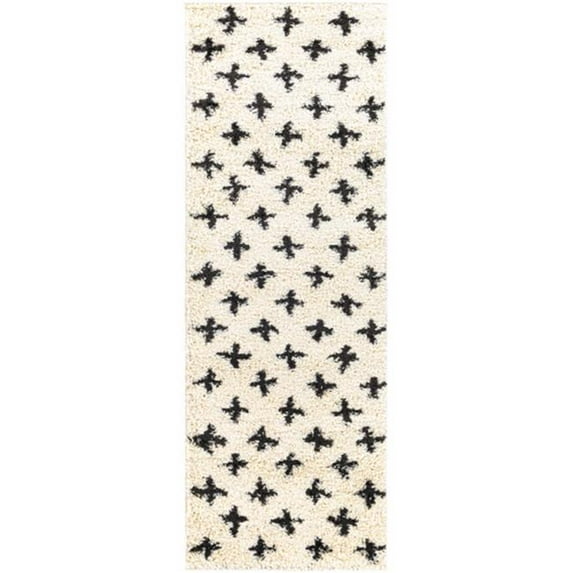 Surya Beni shag BSH-2304 31 x 87" Runner Fabric Rug in Black and Cream