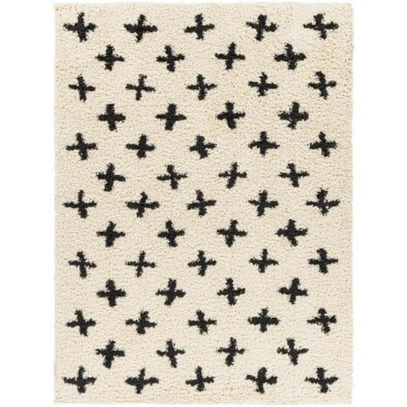 Surya Beni shag BSH-2304 79 x 108" Rectangle Fabric Rug in Black and Cream