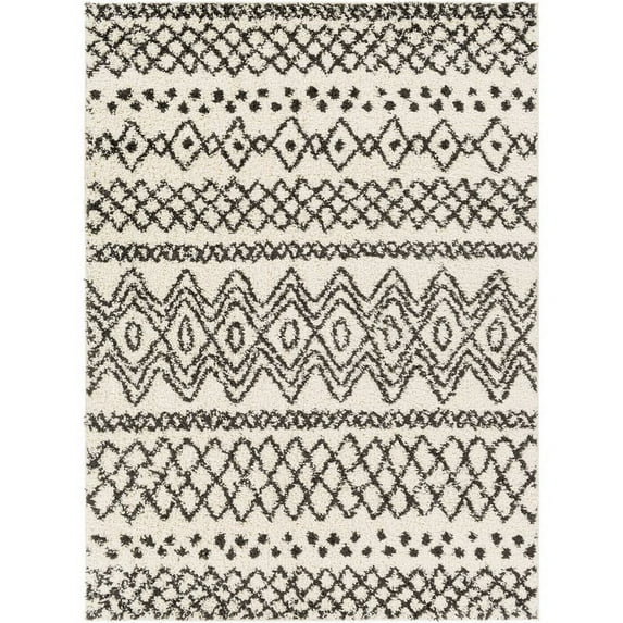 Surya Beni shag BSH-2307 79 x 108" Rectangle Fabric Rug in Black and Cream