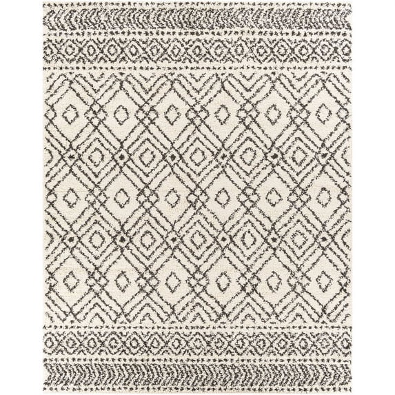 Surya Beni shag BSH-2310 94 x 120" Rectangle Fabric Rug in Black and Cream