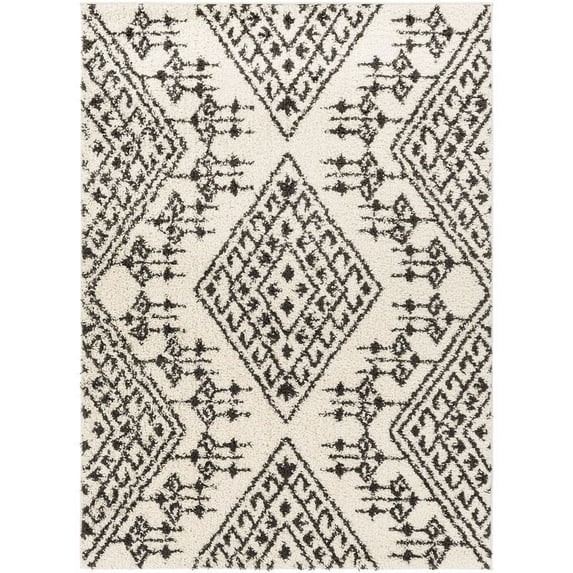 Surya Beni shag BSH-2311 79 x 108" Rectangle Fabric Rug in Black and Cream