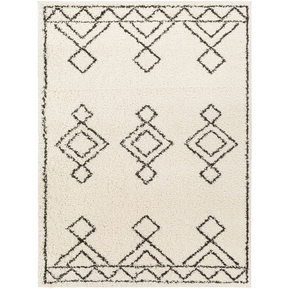 Surya Beni shag BSH-2314 79 x 108" Rectangle Fabric Rug in Black and Cream