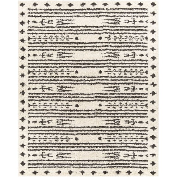 Surya Beni shag BSH-2325 94 x 120" Rectangle Fabric Rug in Black and Cream