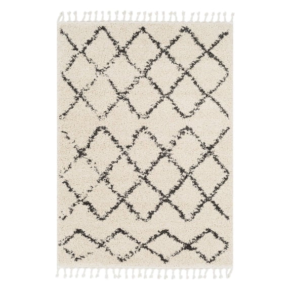 Surya Berber Shag BBE-2300 94x122" Rectangle Fabric Area Rug in Charcoal/Beige