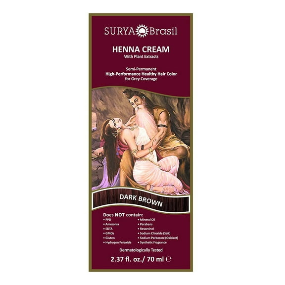 Surya Brasil Henna Cream Hair Color, Dark Brown, 2.37 Oz..