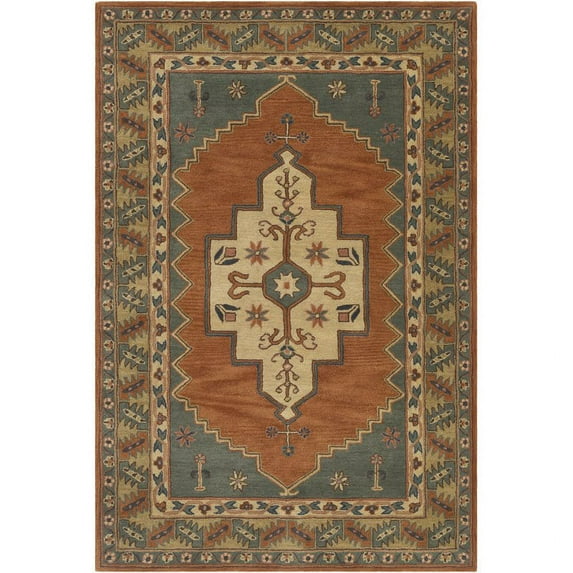 Surya Caesar CAE-1221 24x36" Rectangle Wool Rug in Burnt Orange/Dark Green