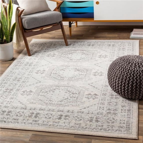 Surya CHE2309-53RD 5 ft. 3 in. Round Chester Machine Woven Rug, Light Gray, Medium Gray & Khaki