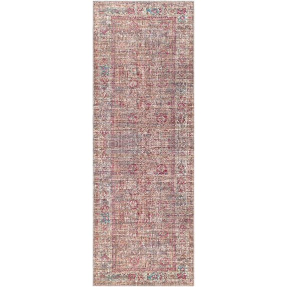 Cobb Machine Washable Traditional Area Rug in Fuchsia |COB-2303, Rnr 2'7" x 7'3"