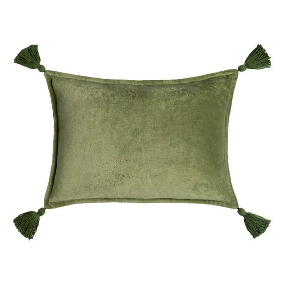 Surya Cotton Velvet CV-046 13 x 19" Lumbar Modern Pillow Kit in Grass Green