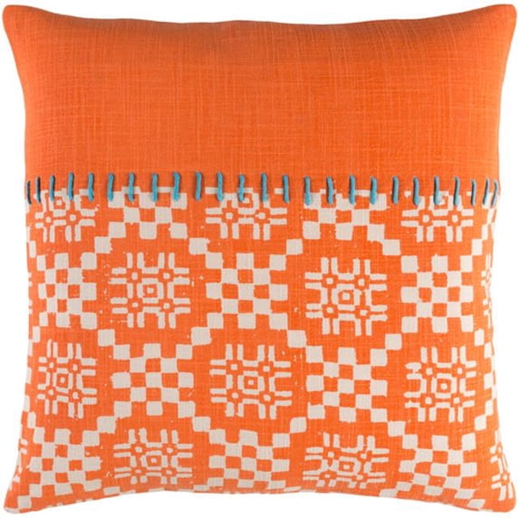 Surya DEA002-2222P Delray Throw Pillow - Bright Orange, Cream & Sky Blue - 22 x 22 x 5 in.