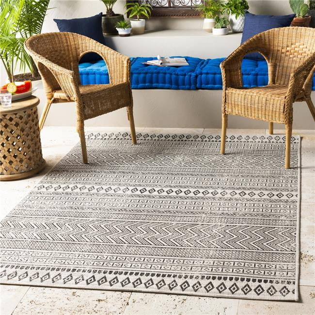 Eagean Black and White Square Global Pattern Rug
