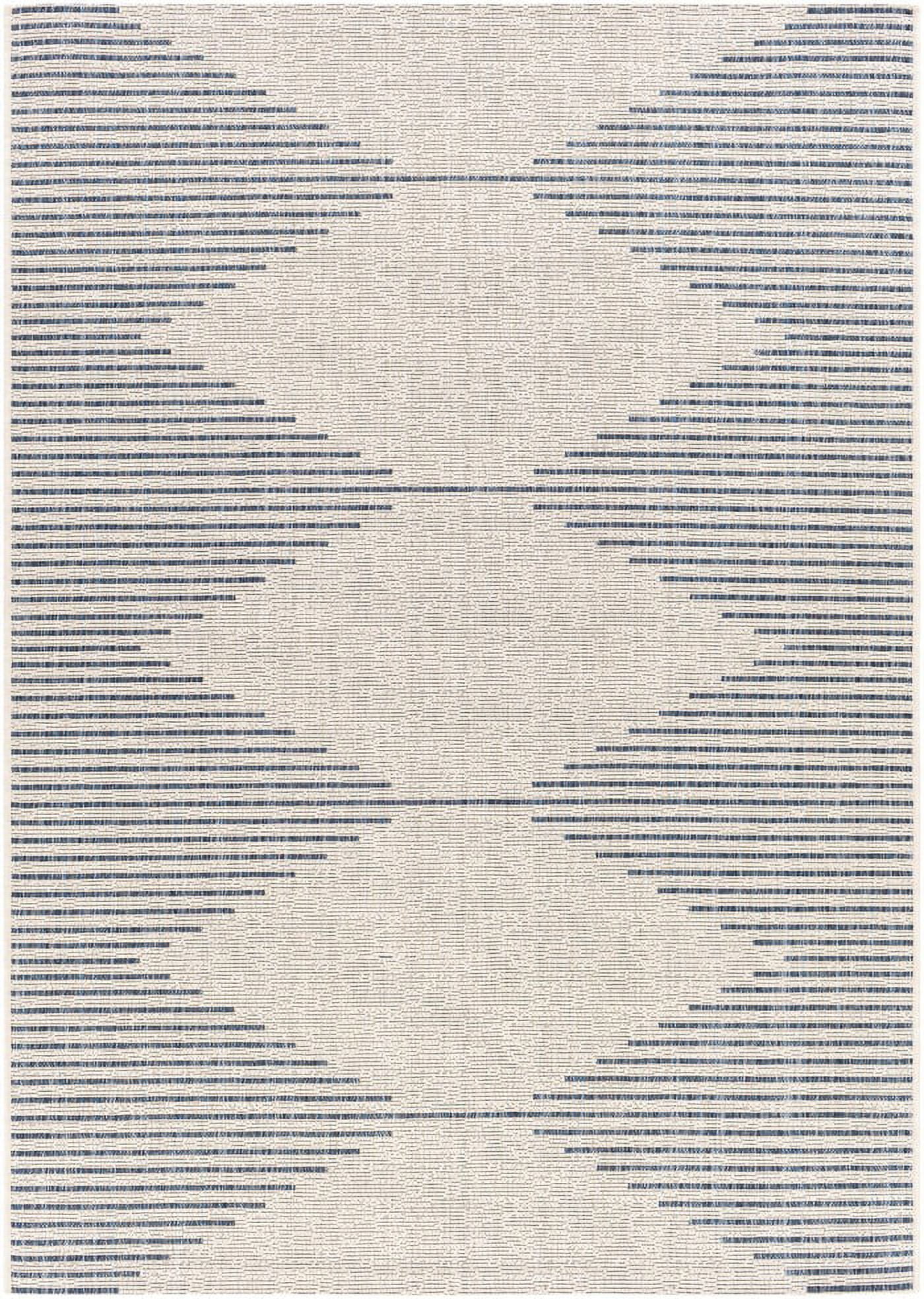 Blue and Off-White Square Synthetic Outdoor Rug