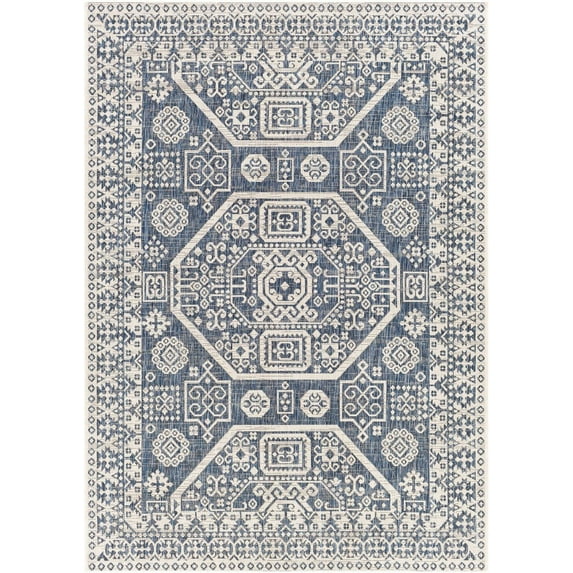 Surya Eagean EAG-2358 79 x 79" Round Fabric Rug in Blue/Navy/Off White