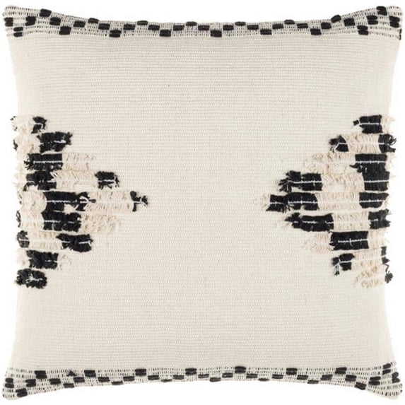 Edwina Hand Woven Cottage Pillow Cover in Light Beige, Black