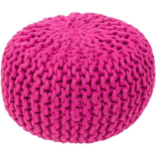 Bright Purple Round Woolen Knitted Pouf
