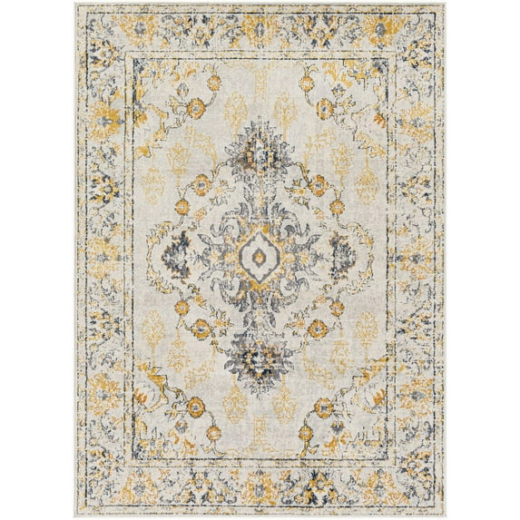 Surya Floransa FSA-2311 79 x 108" Rectangle Fabric Rug in Mustard Yellow/Gray
