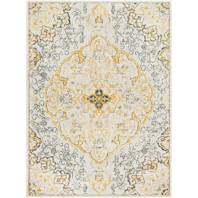 Surya Floransa FSA-2325 94 x 120" Rectangle Fabric Rug in Mustard Yellow/Gray