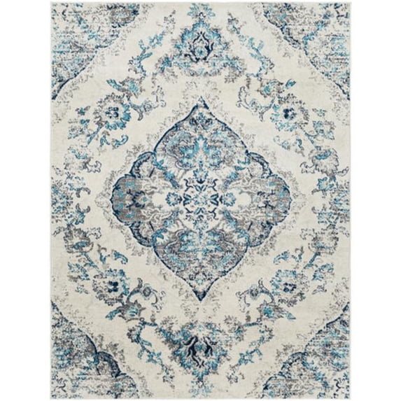 Surya Floransa FSA-2336 108 x 147" Rectangle Fabric Rug in Cream/Gray/Light Blue