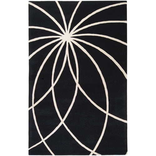 Forum FM-7072 6' x 9' Kidney Area Rug in Black and Cream
