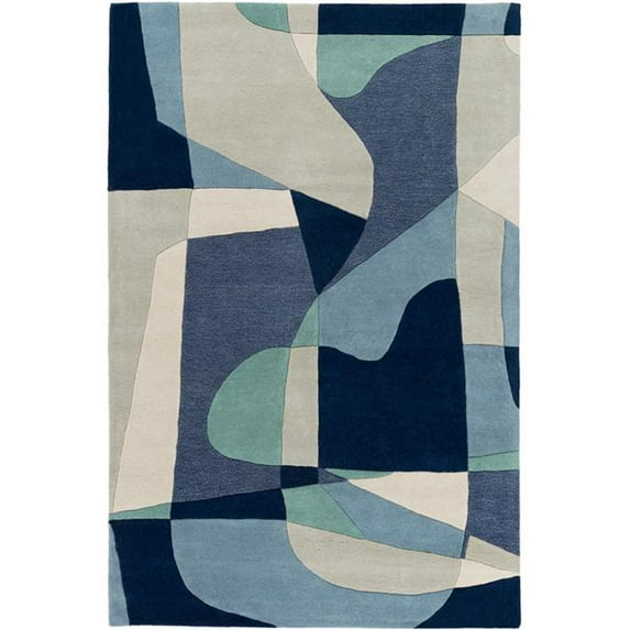 Surya Forum Round Area Rug - 4 ft. - Teal Navy Denim Ivory Light Gray Dark Blue