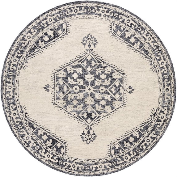 Surya Granada GND-2305 96x96" Round Traditional Wool Area Rug in Beige/Charcoal