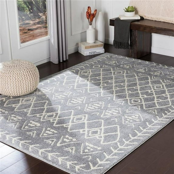 Surya HRZ2314-710RD 7 ft. 10 in. Round Horizon Machine Woven Rug, Medium Gray & Cream