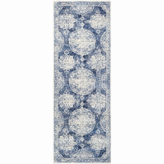 Harput HAP-1039 2'7" x 7'3" Area Rug in Dark Blue/Ivory/Light Gray/Charcoal